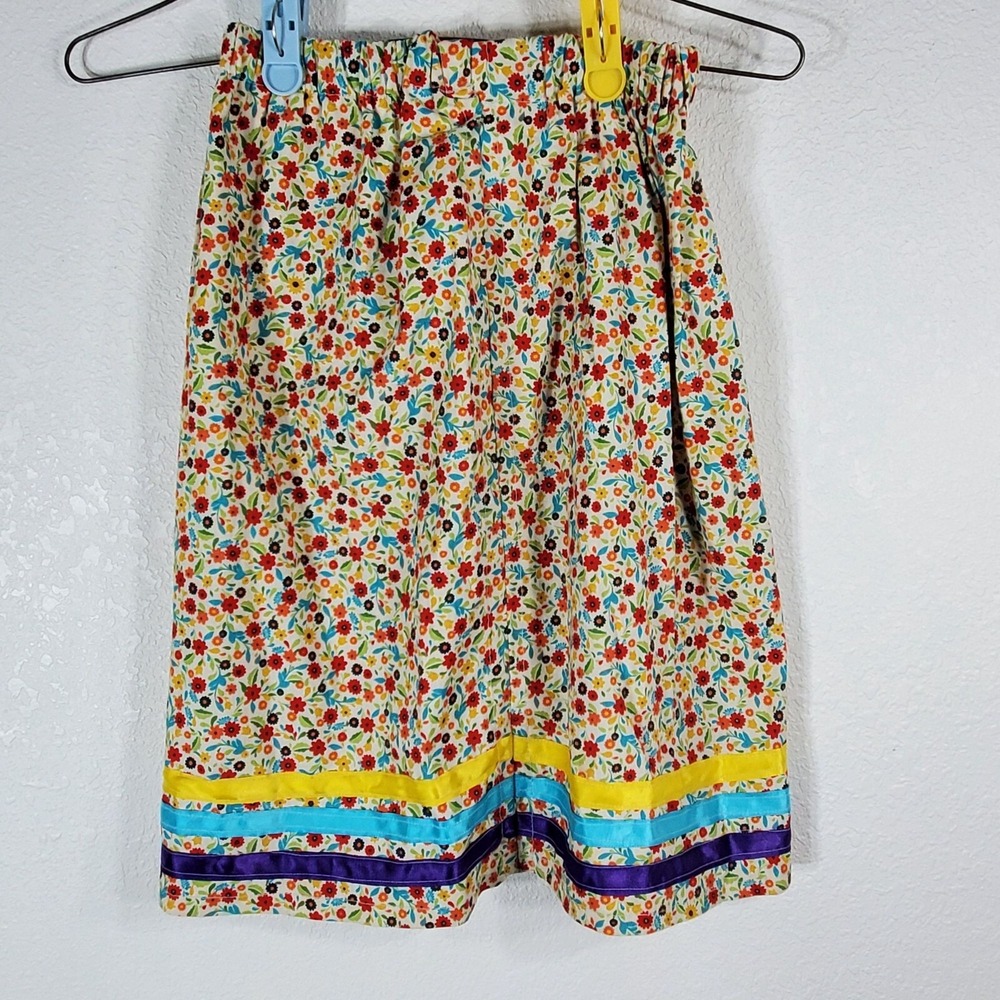 Native American Floral Print Ribbon Dance Skirt Handmade Girls W21 L19 *READ* - Picture 7 of 8